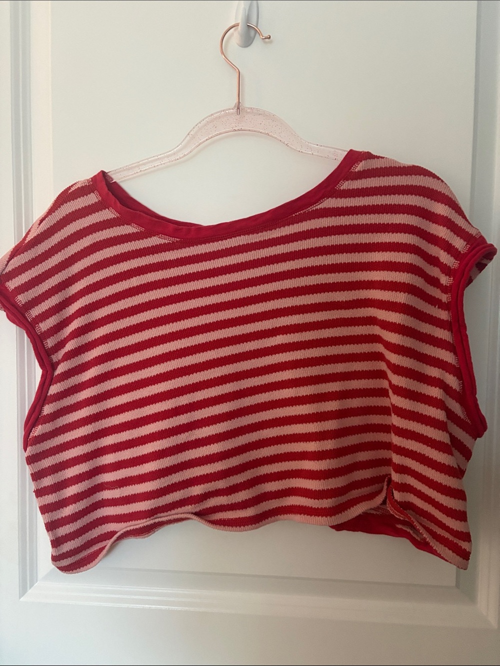 Striped Red and Cream Cropped Top Open back knit shirt
